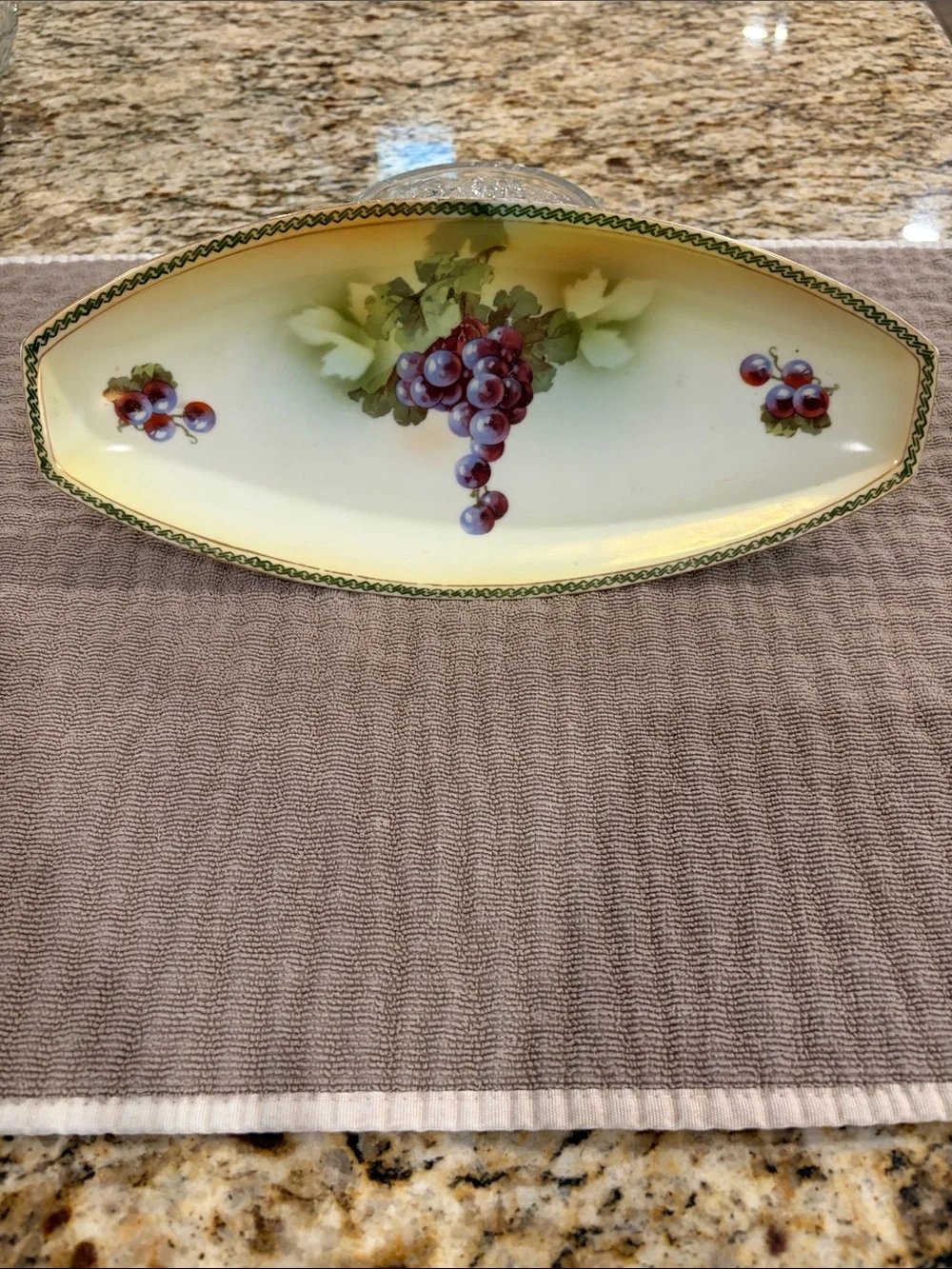 Antique Three Crown China Porcelain Relish Dish featuring a hand-paint Grapes